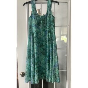 Connected‎ Romantic Womens Blue Green Florals Sleeveless Dress SIZE 12